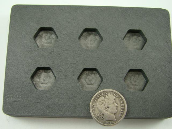 High Density Graphite Mold 1/4 oz Hexagon Gold Bar  Silver 6-Cavities Scrap