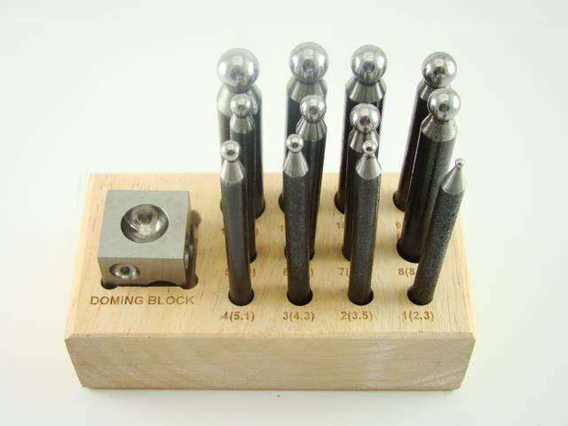 14pc Dapping Block & Punch Set-Gold-Silver-Jewelry-Metal-Wood Stand Included