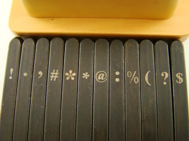 12 pc Punctuation Set $ # @ % * ( : . , ! ? Steel Stamp Punch w/Wood Stand