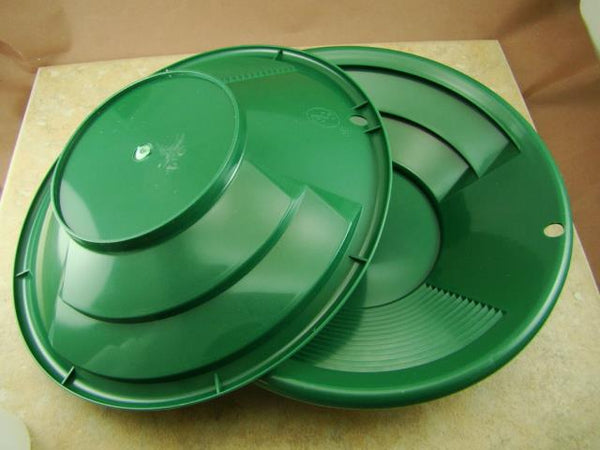 Lot of 2 - 8" Green Gold Pans w/ Bottle Snuffer-Panning Kit-Duel Riffles-Mining
