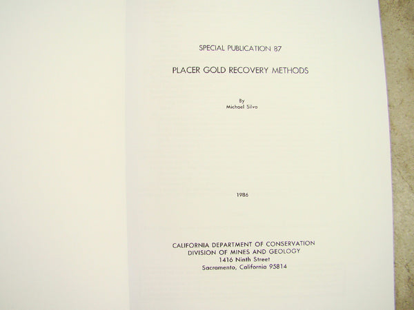 Placer Gold Recovery Methods By Michael Silva Special Publication 87
