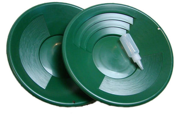 Set of 2-14" Green Gold Pans Bottle Snuffer - Mining-Panning Kit-Prospecting