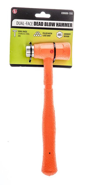 8 3/4"/ 12oz Dual-Face Stainless Steel /ABS Head Dead Blow Hammer-Bright Orange