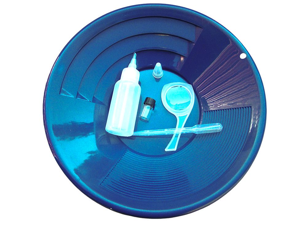 12 BLUE 5pc Gold Pan Panning Kit Snuffer, Magnifier, Bubble