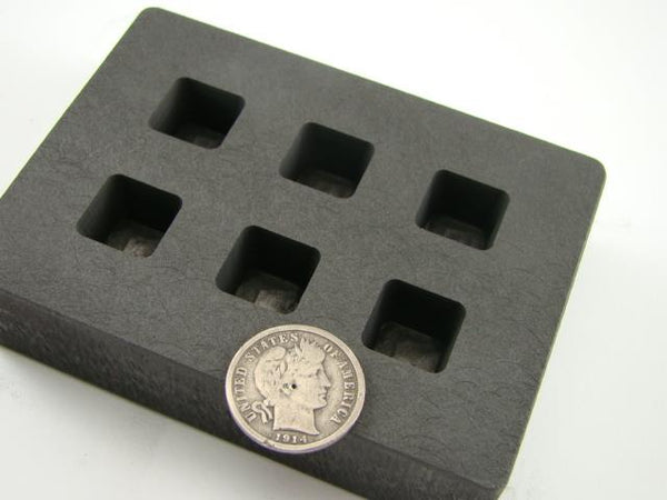 High Density Graphite Mold 1/2oz Gold Bar 6-Cavities Tall Cube Silver Copper