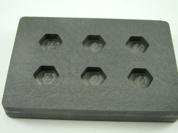 High Density Graphite Mold 1/4 oz Hexagon Gold Bar  Silver 6-Cavities Scrap