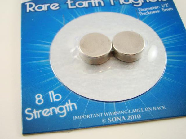 SALE 2-Rare Earth Magnets 8Lb -1/2" Diameter-5/32" Thick-Prospecting-Meterorite