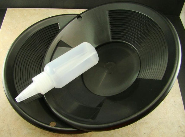 Lot of 2 - 8" Black Gold Pans w/ Bottle Snuffer-Panning Kit-Prospecting-Mining