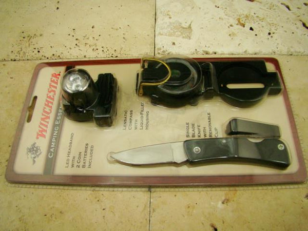 Winchester Camping Essentials Kit single blade knife, Compass, Led Headband