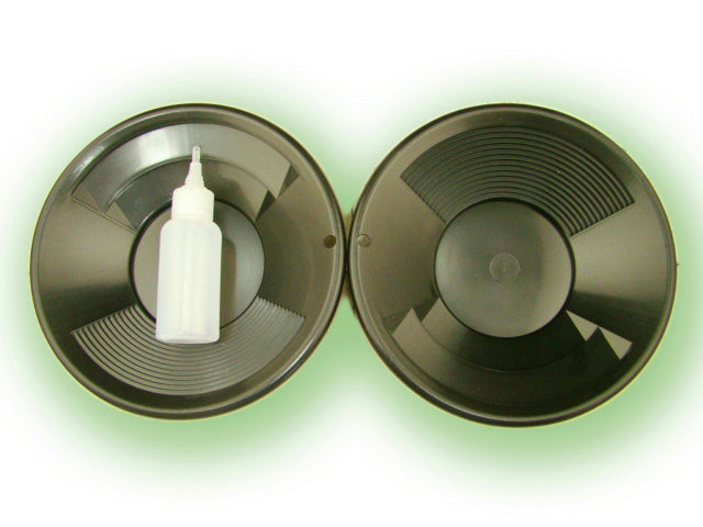 Lot of 2 - 8" Black Gold Pans w/ Bottle Snuffer-Panning Kit-Prospecting-Mining