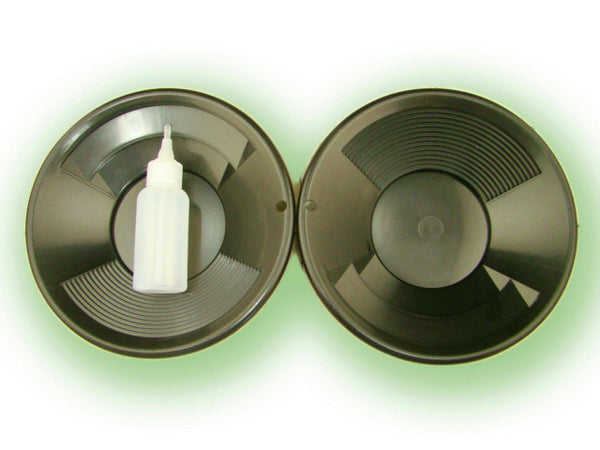 Lot of 2 - 8" Black Gold Pans w/ Bottle Snuffer-Panning Kit-Prospecting-Mining