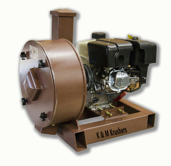 K & M Krusher - Rock/Ore Crusher 5.5HP Honda Gas Motor 14" Drum 3" Infeed-Rockwell #58 Hammers Legs