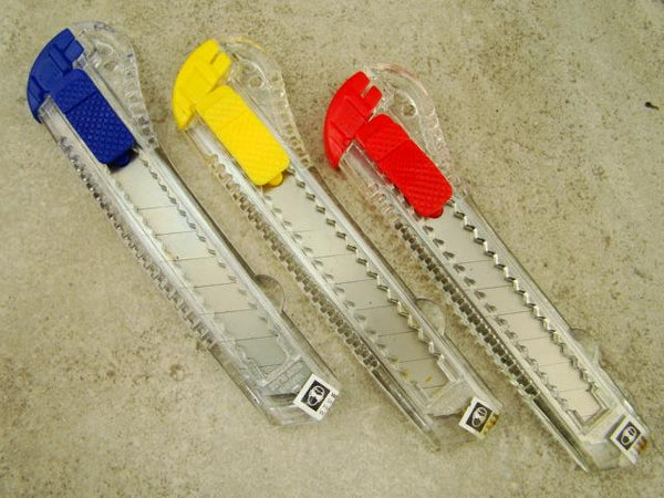Red, Royal Blue, Yellow Box Cutter, Disposable Blades Set of 3