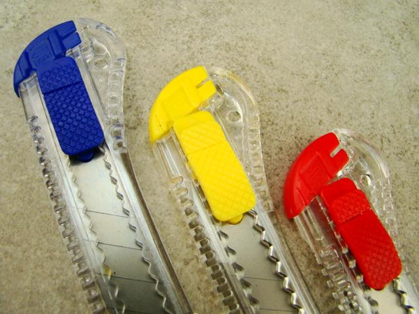 Red, Royal Blue, Yellow Box Cutter, Disposable Blades Set of 3