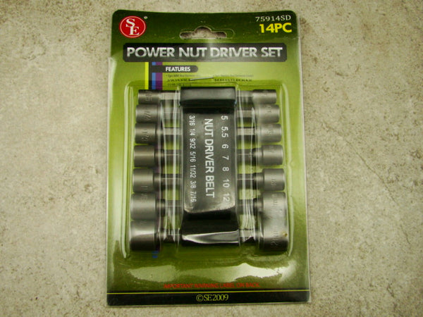 14 Piece Power Nut Driver Set, Rubber Belt Organizer, Tools, Repair, Hex Bits