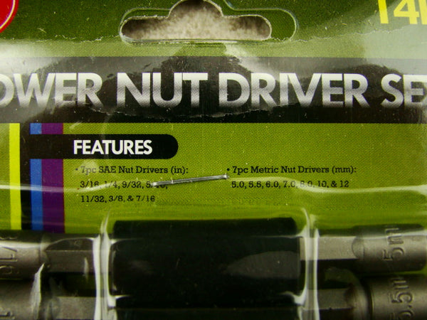 14 Piece Power Nut Driver Set, Rubber Belt Organizer, Tools, Repair, Hex Bits