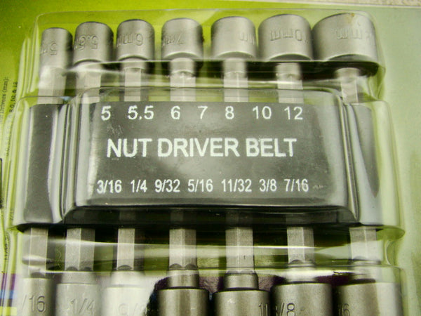 14 Piece Power Nut Driver Set, Rubber Belt Organizer, Tools, Repair, Hex Bits