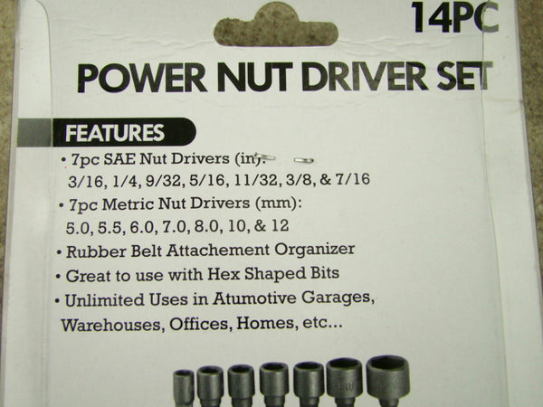 14 Piece Power Nut Driver Set, Rubber Belt Organizer, Tools, Repair, Hex Bits