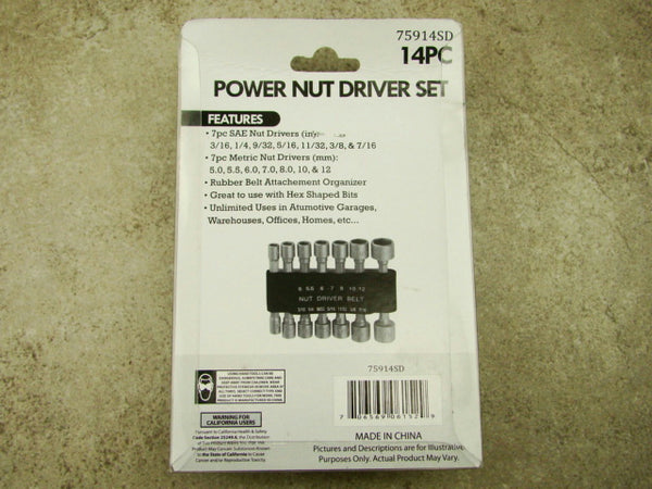 14 Piece Power Nut Driver Set, Rubber Belt Organizer, Tools, Repair, Hex Bits