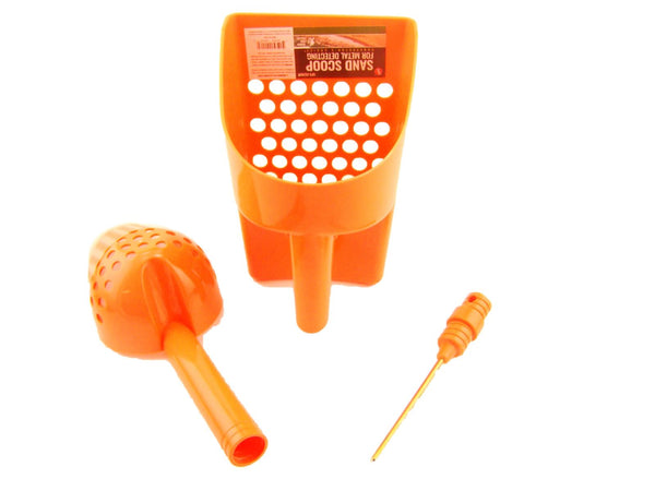 2-ORANGE Sand Scoops for Metal Detecting + Coin Probe & GOLD Treasure Hunting