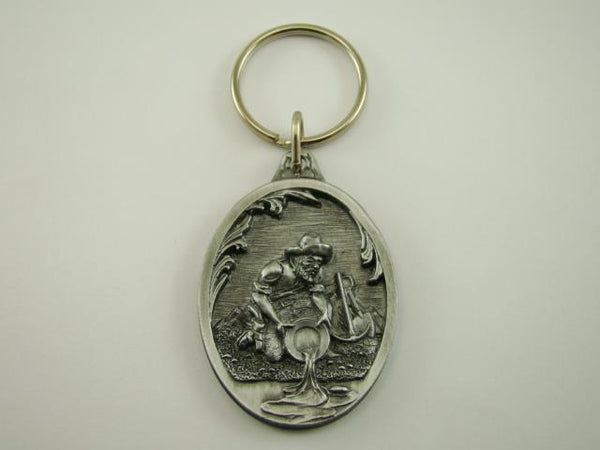 Old Gold Prospector Panning in a River Key Chain