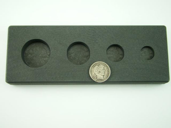 1/4-1/2-1-2 oz Gold High Density Graphite Round Mold 4-Cavities - Silver Copper