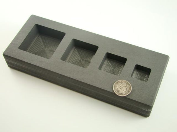 High Density Graphite Square Mold 1-2-5-10 oz Gold Bar Silver 4-Cavities (B66)