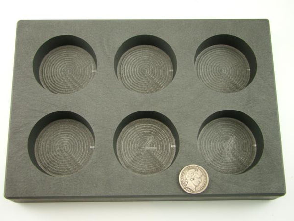 10 oz x 6 High Density Graphite Round Mold  6-Cavities - 5 oz Silver Bars