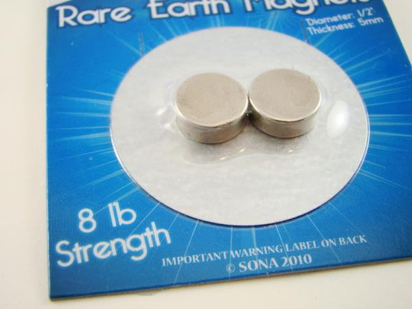 2-Rare Earth Magnets 8Lb -1/2" Diameter-5/32" Thick-Prospecting-Meterorite-B11