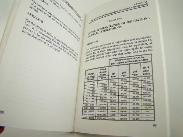 "Mexican Mining Law Regulations 1990" Book Gold Silver Fees History