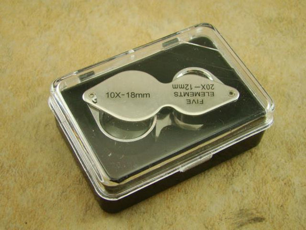 Dual 10X & 20X Power Jeweler's Loupe - Pocket size in Case - Minerals-Ore-Gold