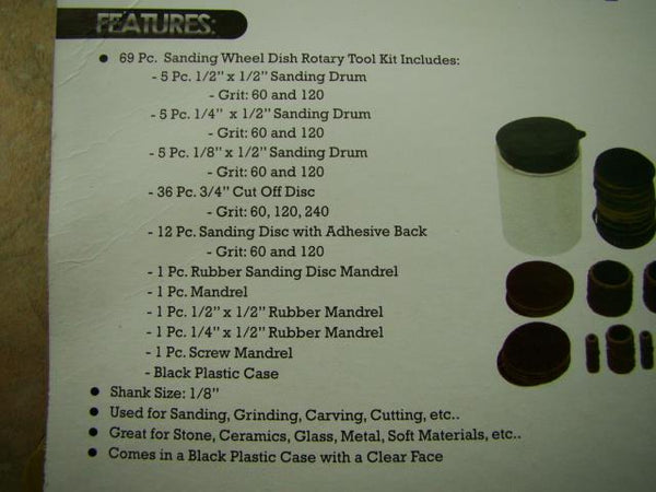 69 pc Dremel Rotary Sanding Tool Kit - 1/8" Shank/Shaft Disc & Bands