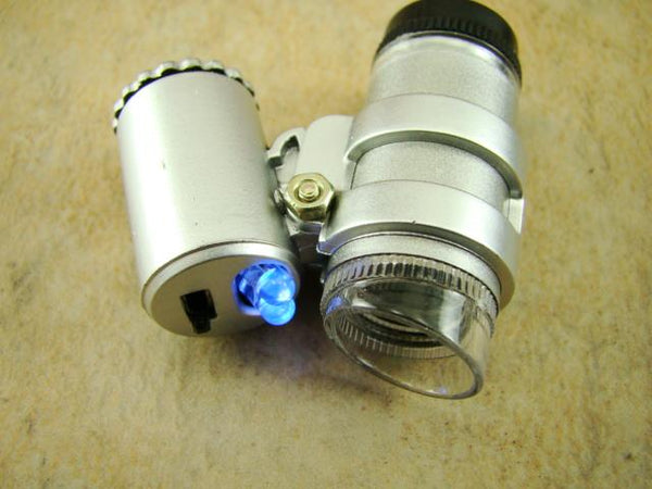 UV LED Lighted Mini Micrscope 16X Power Adjustable Focus - Gold Minerials Gems