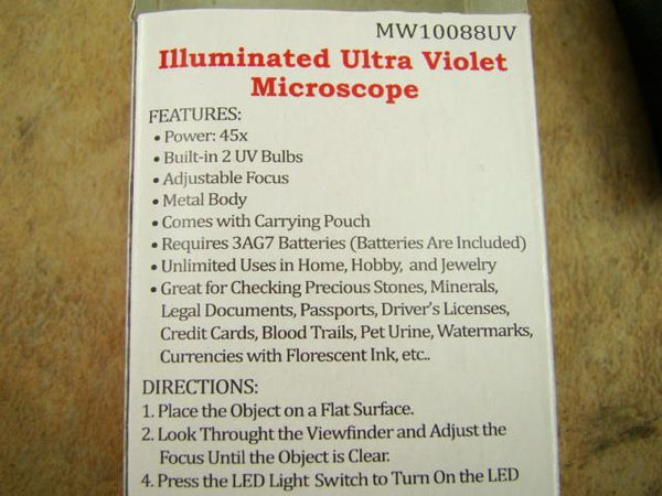 UV LED Lighted Mini Micrscope 16X Power Adjustable Focus - Gold Minerials Gems