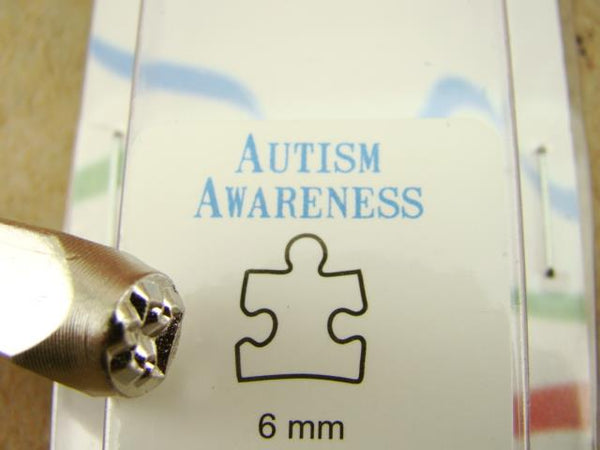 "Autism Awareness Puzzle" 1/4"-6mm-Large Stamp-Metal-Hardened Steel-Gold-Silver