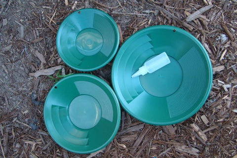 Lot of 3 Green Gold Pans 8"-10"-12" w/ Bottle Snuffer-Panning Kit-Mining