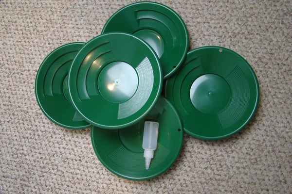 Lot of 10 - 10" Green Gold Pans w/ Bottle Snuffer-Panning Kit-Mining BackPack
