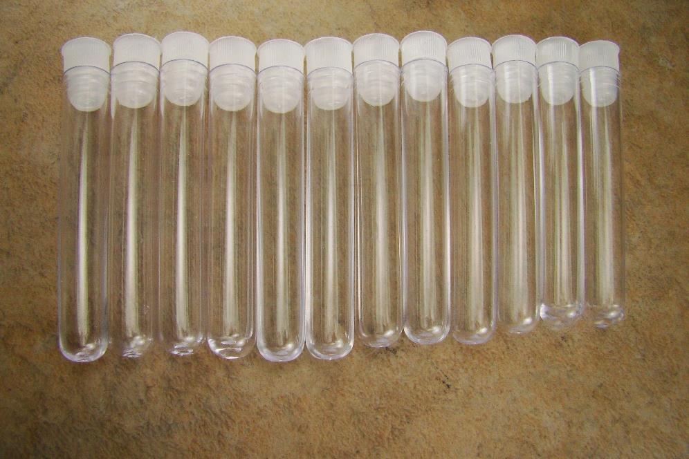 Lot of 12 - 3" Tall Plastic Gold Vials Tubes / Storage Containers-Nuggets-Beads