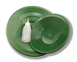 2 Green Double Riffle Gold Pans 1-8" & 1-10" w/Bottle Snuffer-Panning Kit-Mining