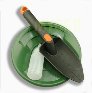 Gold Panning Kit 8" Green Pan - Bottle Snuffer & Scoop - Mining Prospecting