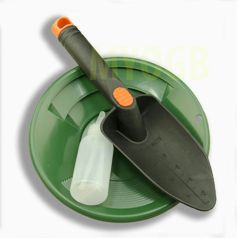 Gold Panning Kit 8" Green Pan - Bottle Snuffer & Scoop - Mining Prospecting
