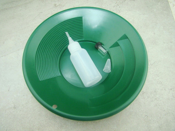 10" Green Gold Pan - Panning Kit , Bottle Snuffer, & Vial - Mining Prospecting
