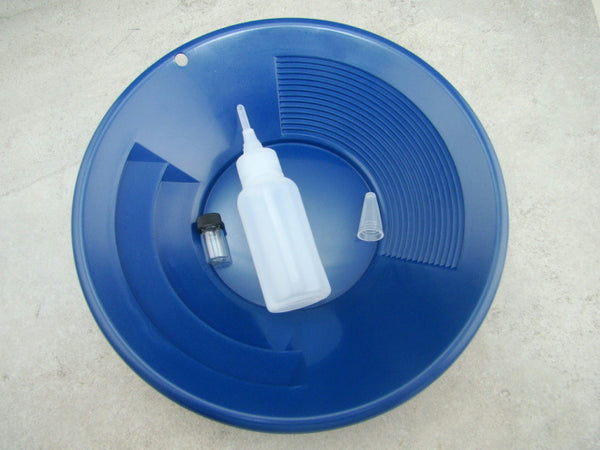 10" Blue Gold Pan - Panning Kit , Bottle Snuffer, & Vial - Mining Prospecting