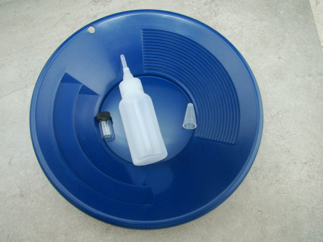 10" Blue Gold Pan - Panning Kit , Bottle Snuffer, & Vial - Mining Prospecting
