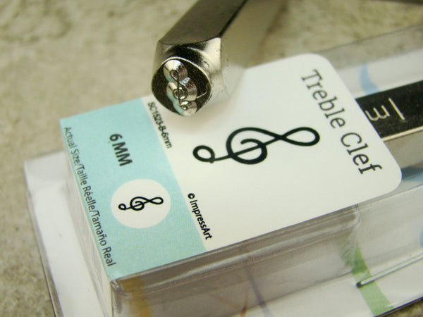 "Treble Clef" Music 1/4"-6mm-Large Stamp-Metal-Hardened Steel-Gold & Silver Bar