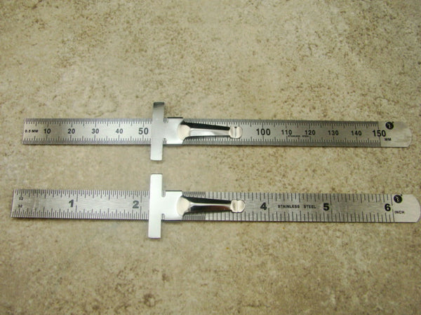 Set of 2 Stainless Steel 6" Rulers Measures Attached Clip
