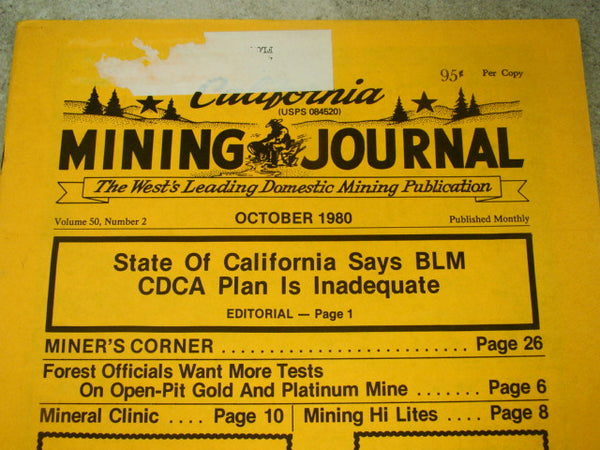California Mining Journal October 1980 - California BLM CDCA plan Inadequate