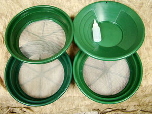 3 Large Screens 1/20-1/30-1/50"Classifiers-Sifting +14" Green Gold Pan & Snuffer