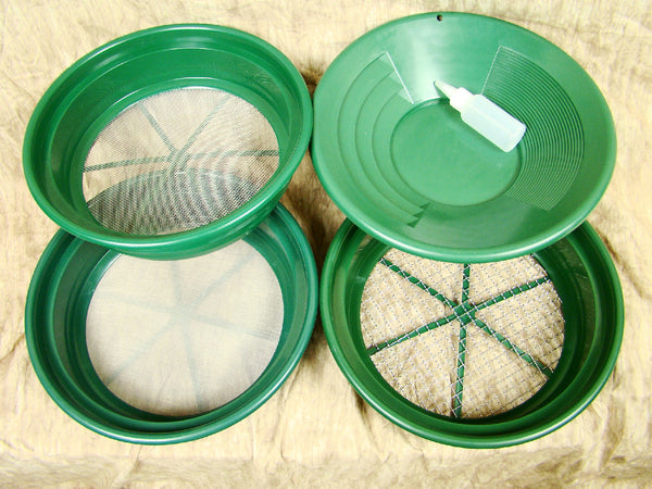 3 Large Screens 1/2-1/12-1/50"Classifiers-Sifting +14" Green Gold Pan & Snuffer
