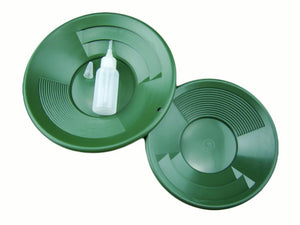 Lot of 2 Green Double Riffle Gold Pans 1-8" & 1-10" w/Bottle Snuffer-Panning Kit Amazon